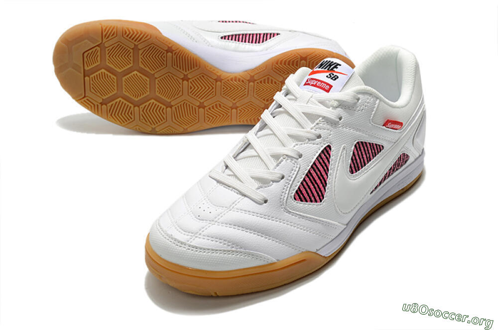 Supreme x Nike SB Gato IC Football Shoes - White/Red/Brown 0