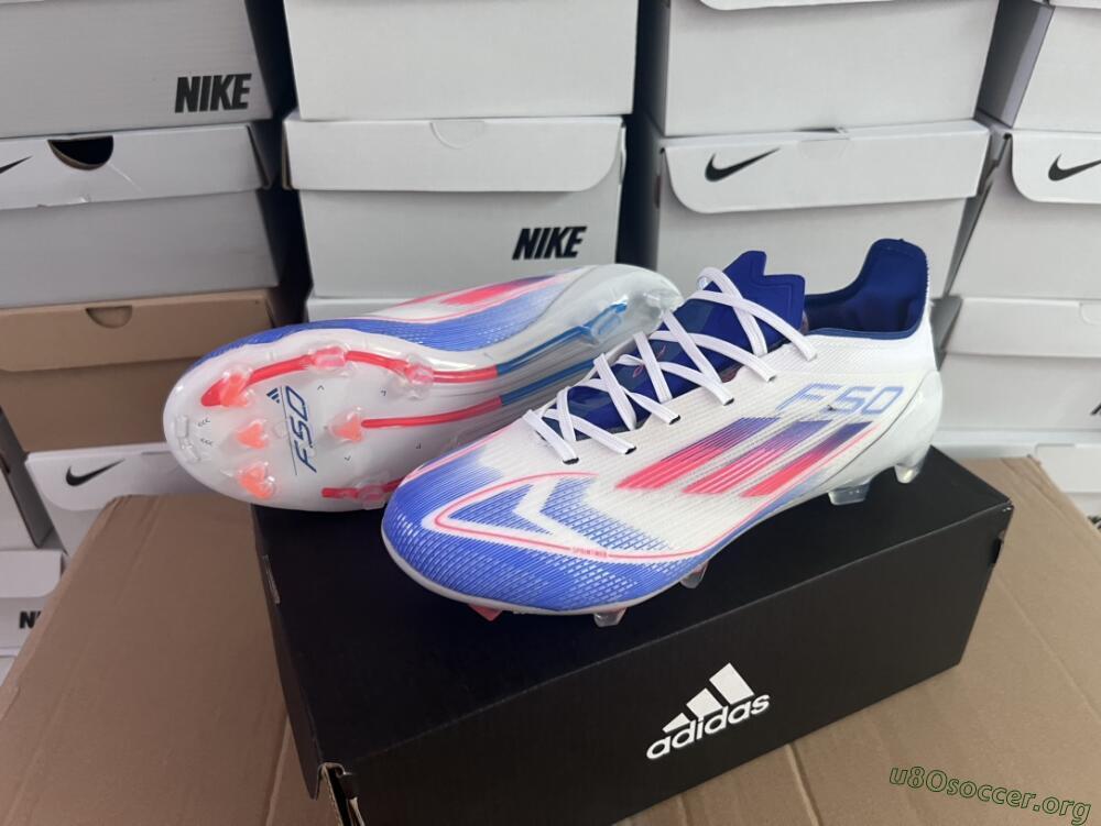 Adidas F50 Adizero FG Football Boots - White/Blue/Pink