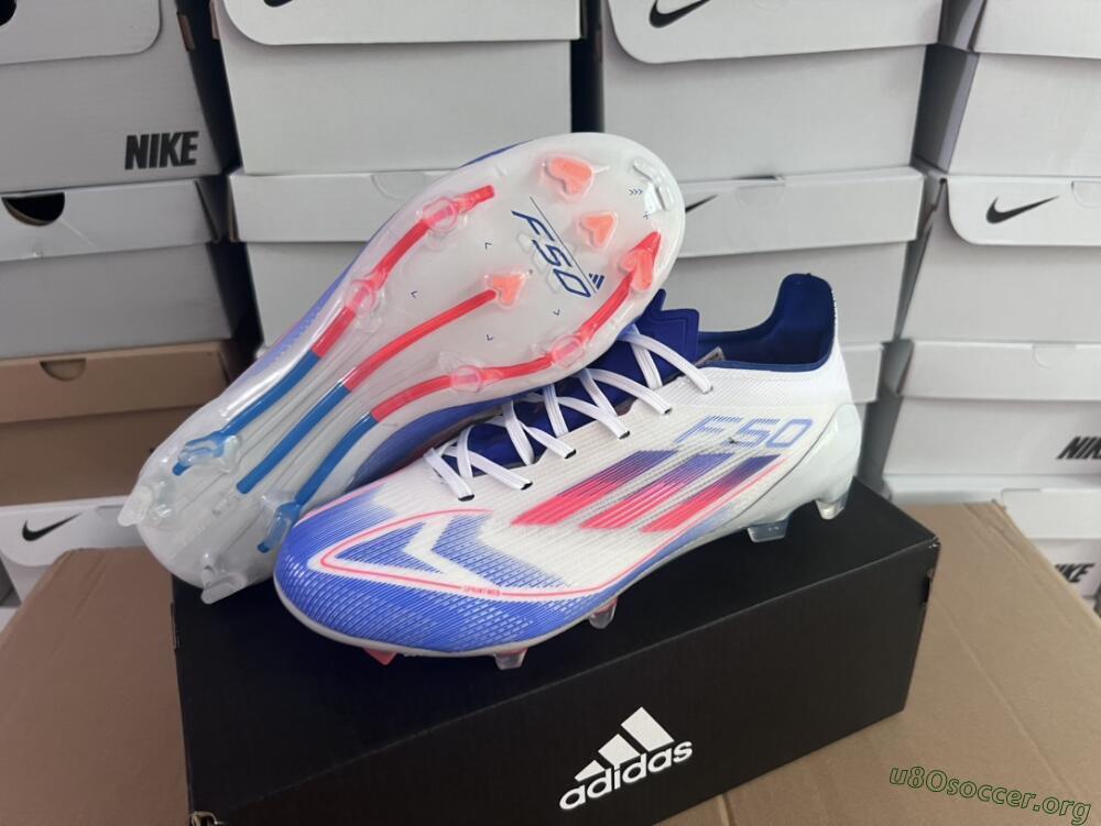 Adidas F50 Adizero FG Football Boots - White/Blue/Pink