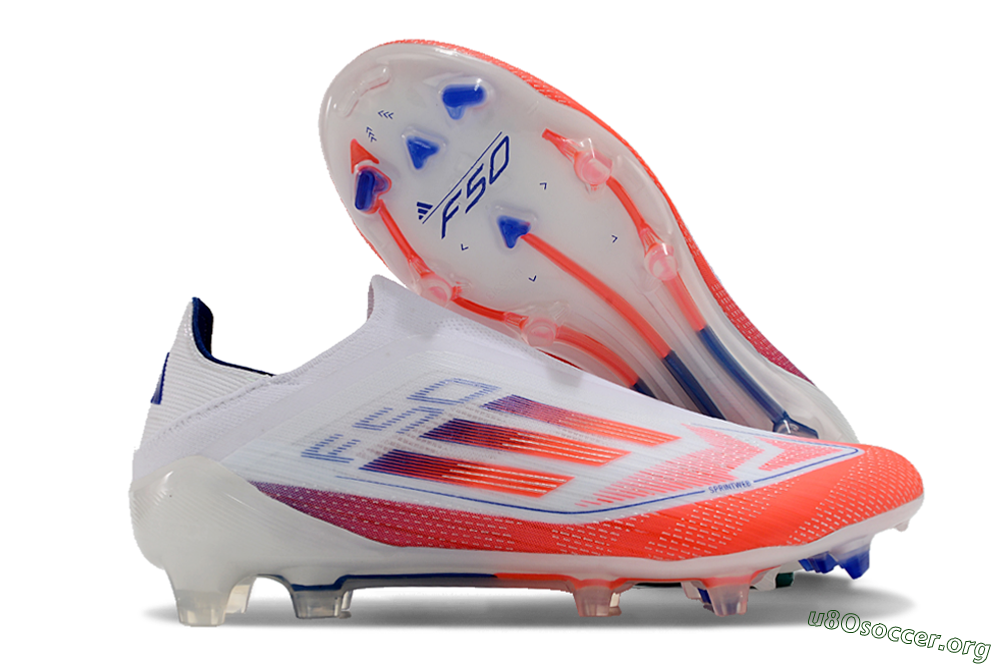 Adidas F50 Elite Laceless FG Football Boots - White/Red/Blue 2