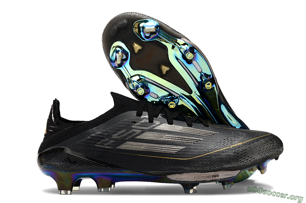 Adidas F50+ Lightstrike Pro FG Football Boots - Core Black/Iron Metallic/Gold Metallic 2