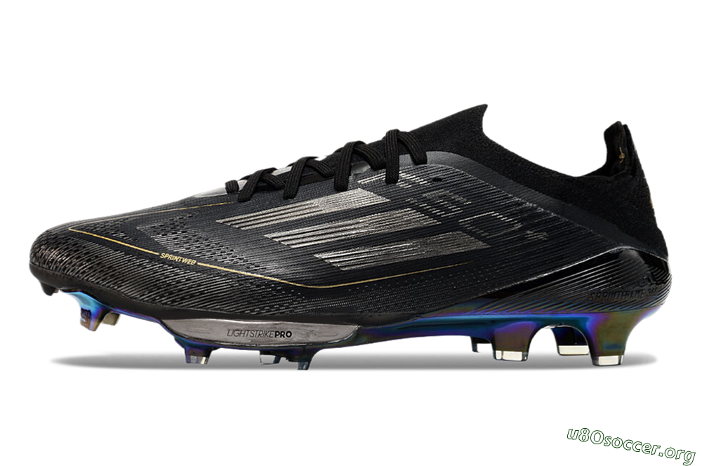 Adidas F50+ Lightstrike Pro FG Football Boots - Core Black/Iron Metallic/Gold Metallic 3