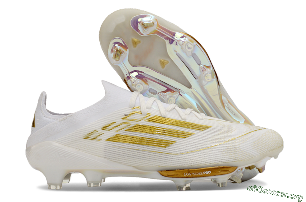 Adidas F50+ Lightstrike Pro FG Football Boots - Cloud White/Gold Metallic/Cloud White 2
