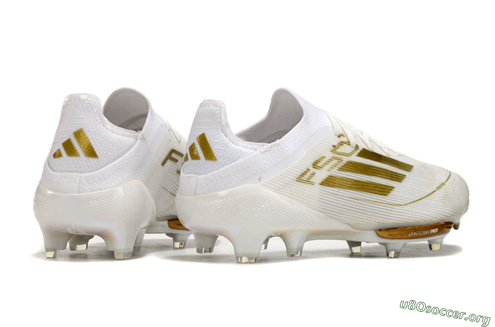 Adidas F50+ Lightstrike Pro FG Football Boots - Cloud White/Gold Metallic/Cloud White 6