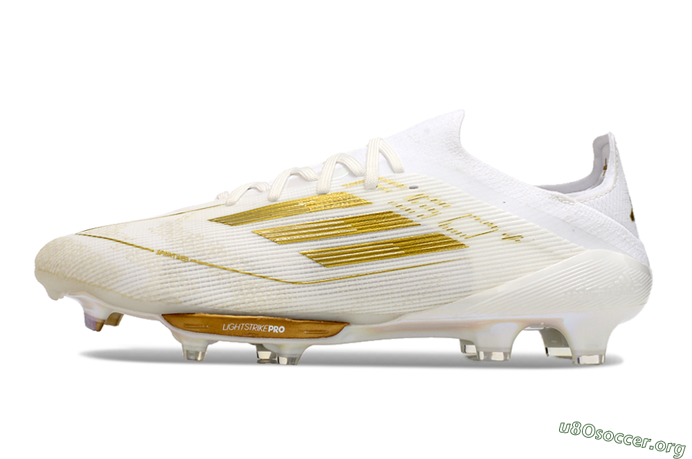 Adidas F50+ Lightstrike Pro FG Football Boots - Cloud White/Gold Metallic/Cloud White 3