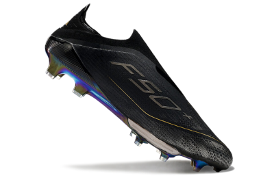 Adidas F50+ Lightstrike Pro Laceless FG Football Boots - Core Black/Iron Metallic/Gold Metallic