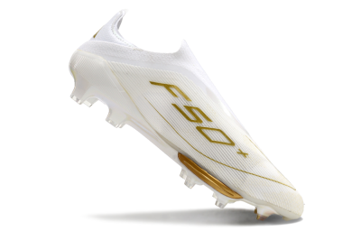 Adidas F50+ Lightstrike Pro Laceless FG Football Boots - Cloud White/Gold Metallic/Cloud White