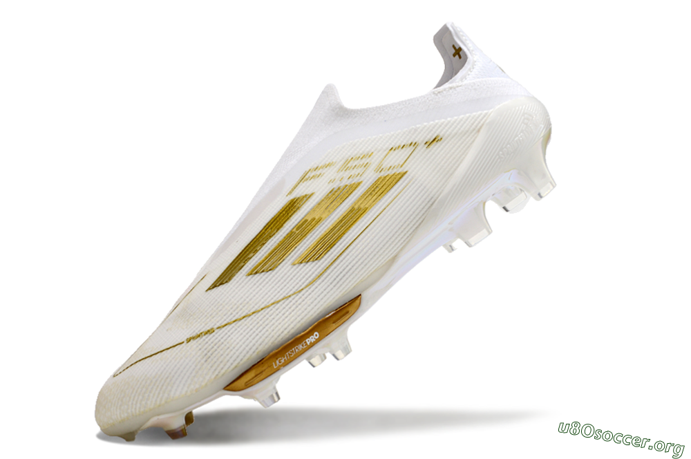 Adidas F50+ Lightstrike Pro Laceless FG Football Boots - Cloud White/Gold Metallic/Cloud White 4