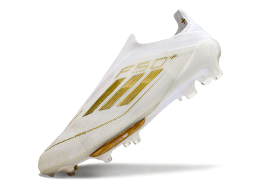 Adidas F50+ Lightstrike Pro Laceless FG Football Boots - Cloud White/Gold Metallic/Cloud White