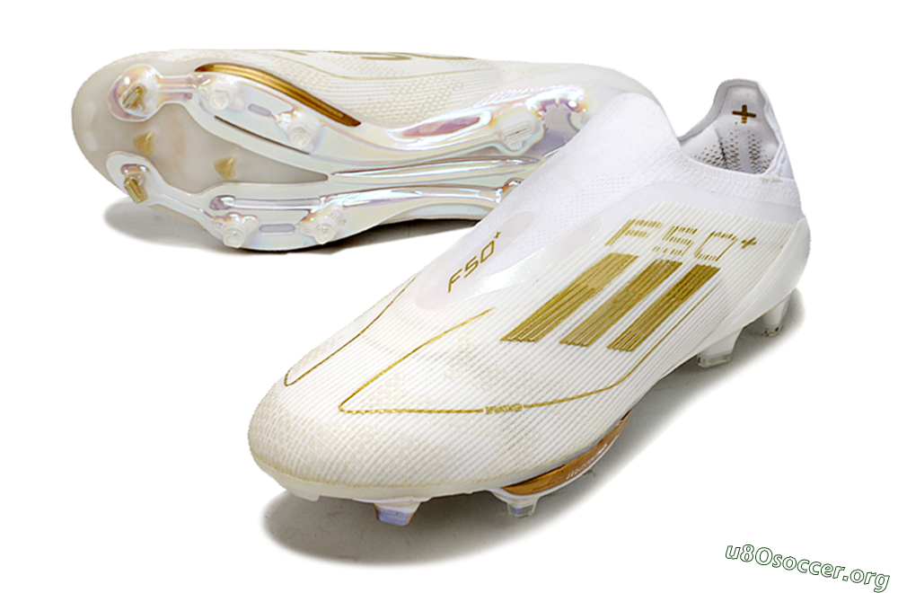 Adidas F50+ Lightstrike Pro Laceless FG Football Boots - Cloud White/Gold Metallic/Cloud White 3