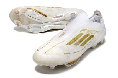 Adidas F50+ Lightstrike Pro Laceless FG Football Boots - Cloud White/Gold Metallic/Cloud White