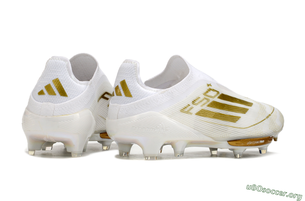 Adidas F50+ Lightstrike Pro Laceless FG Football Boots - Cloud White/Gold Metallic/Cloud White 5