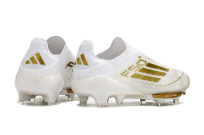 Adidas F50+ Lightstrike Pro Laceless FG Football Boots - Cloud White/Gold Metallic/Cloud White