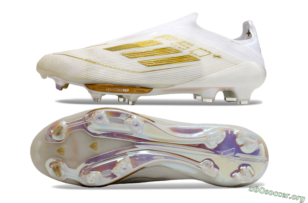 Adidas F50+ Lightstrike Pro Laceless FG Football Boots - Cloud White/Gold Metallic/Cloud White 1