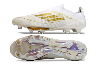 Adidas F50+ Lightstrike Pro Laceless FG Football Boots - Cloud White/Gold Metallic/Cloud White