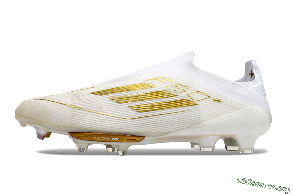 Adidas F50+ Lightstrike Pro Laceless FG Football Boots - Cloud White/Gold Metallic/Cloud White 2