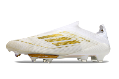 Adidas F50+ Lightstrike Pro Laceless FG Football Boots - Cloud White/Gold Metallic/Cloud White
