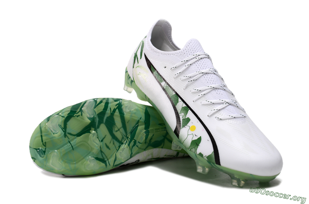 Puma Ultra Ultimate FG Football Boots - White/Black/Green 3
