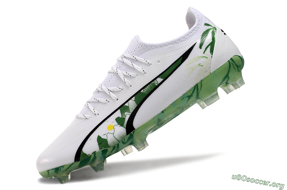 Puma Ultra Ultimate FG Football Boots - White/Black/Green 5
