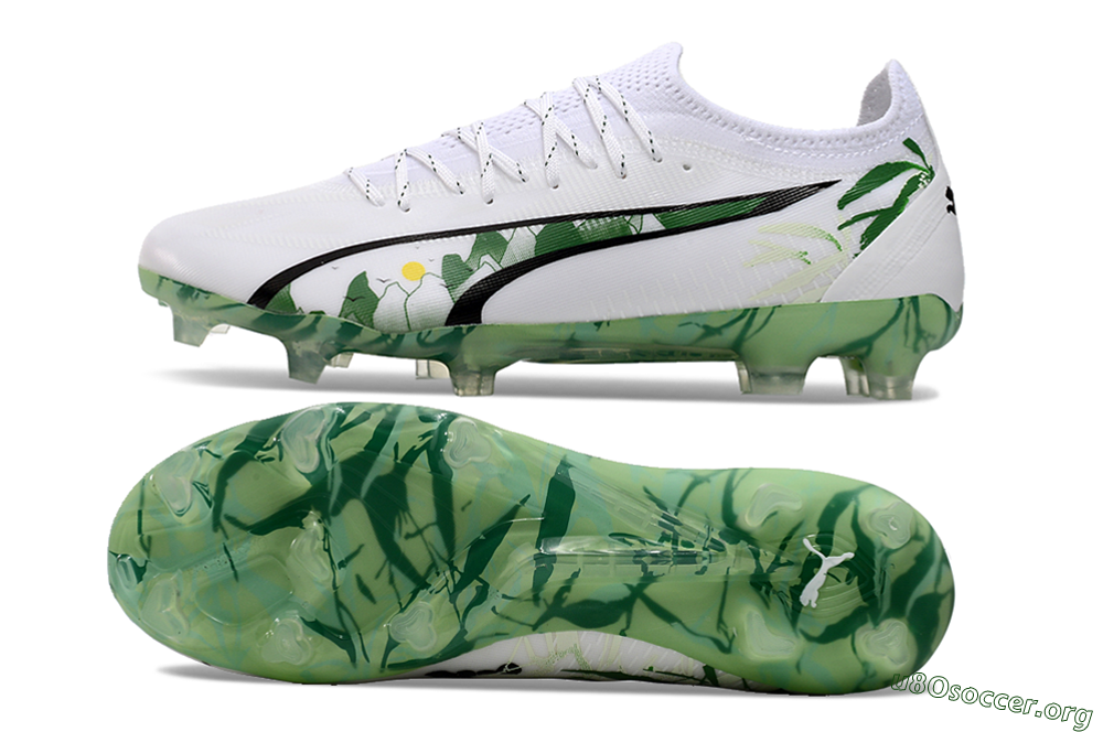 Puma Ultra Ultimate FG Football Boots - White/Black/Green 1