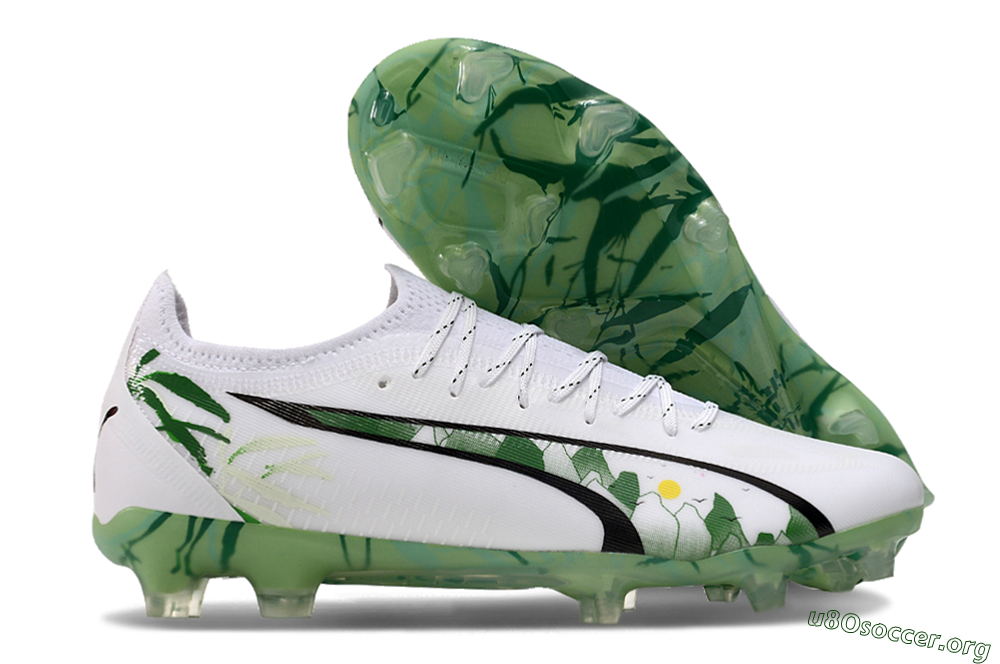 Puma Ultra Ultimate FG Football Boots - White/Black/Green 2