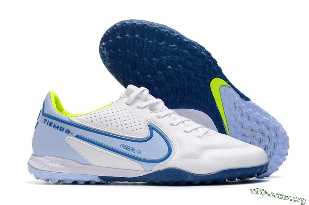 Nike React Tiempo Legend 9 Pro TF Football Shoes - White/Blue/Yellow 2