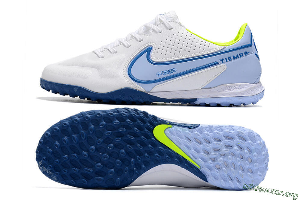 Nike React Tiempo Legend 9 Pro TF Football Shoes - White/Blue/Yellow 1
