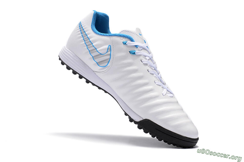 Nike Tiempox Ligera IV TF Football Shoes - White/Silver/Blue 7