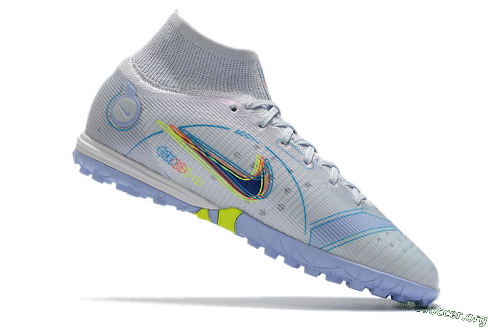 Nike Mercurial Superfly 8 Elite TF Football Shoes - White/Blue/Yellow 4
