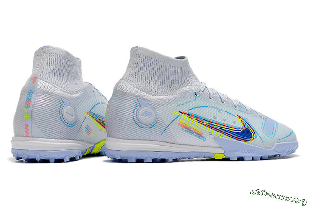 Nike Mercurial Superfly 8 Elite TF Football Shoes - White/Blue/Yellow 6
