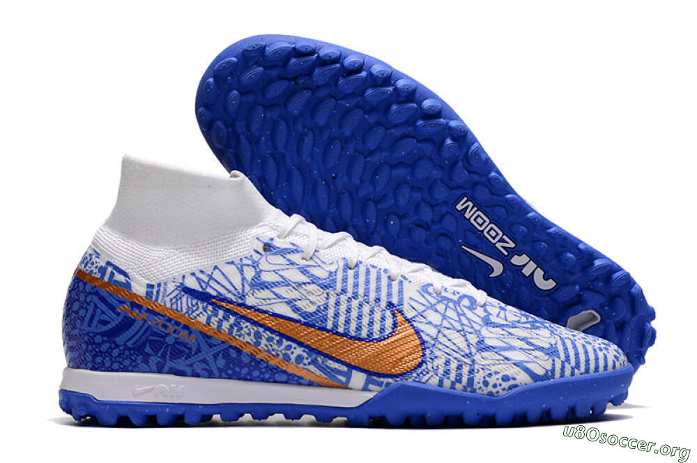 Nike Air Zoom Mercurial Superfly 9 Elite TF Football Shoes - Blue/White/Gold 2