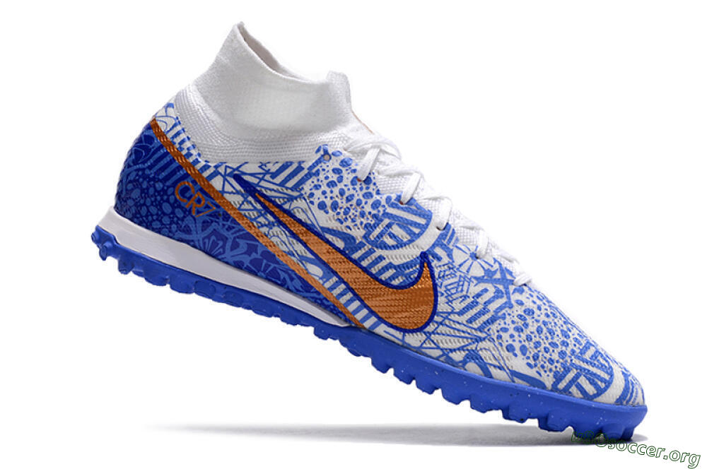 Nike Air Zoom Mercurial Superfly 9 Elite TF Football Shoes - Blue/White/Gold 4