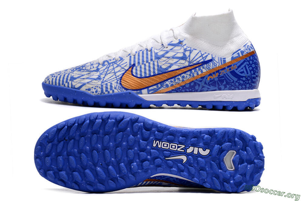 Nike Air Zoom Mercurial Superfly 9 Elite TF Football Shoes - Blue/White/Gold 1