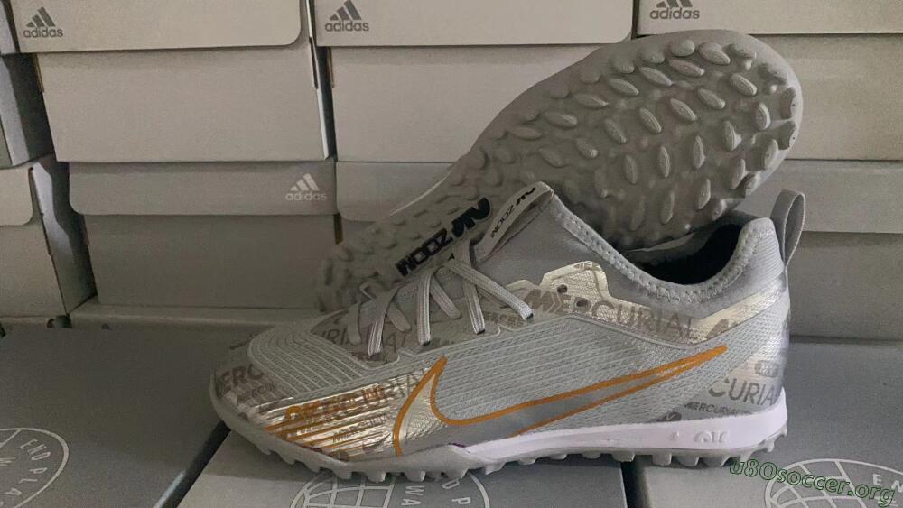 Nike Air Zoom Mercurial Vapor 15 Pro TF Football Shoes - Silver/Gold/Black