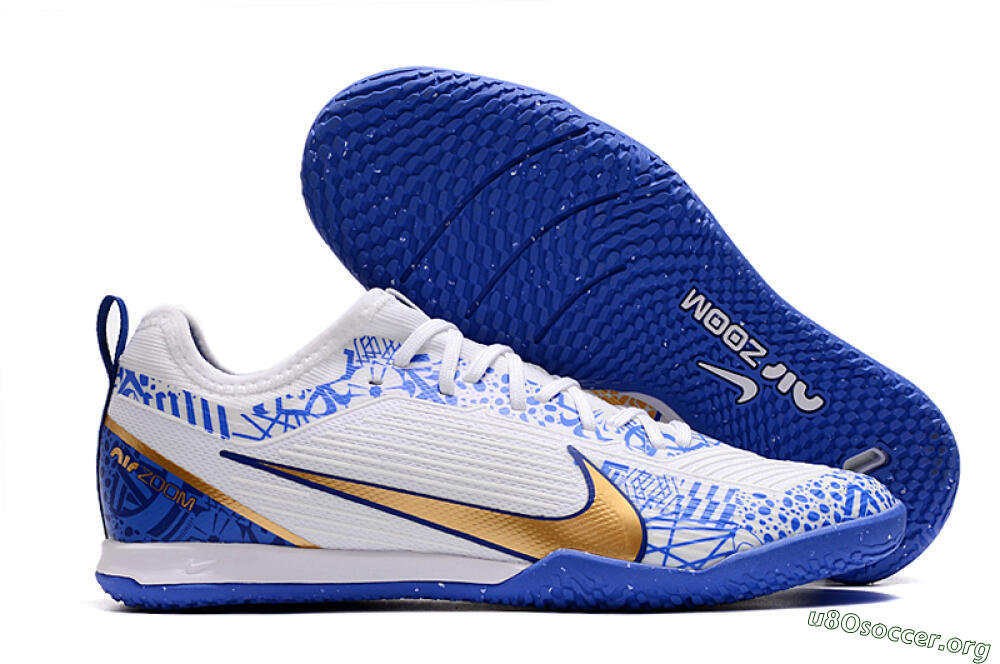 Nike Air Zoom Mercurial Vapor 15 Pro IC Football Shoes - White/Blue/Gold 2