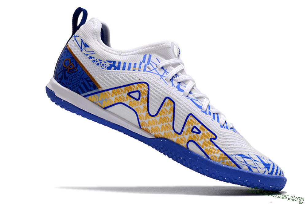 Nike Air Zoom Mercurial Vapor 15 Pro IC Football Shoes - White/Blue/Gold 4