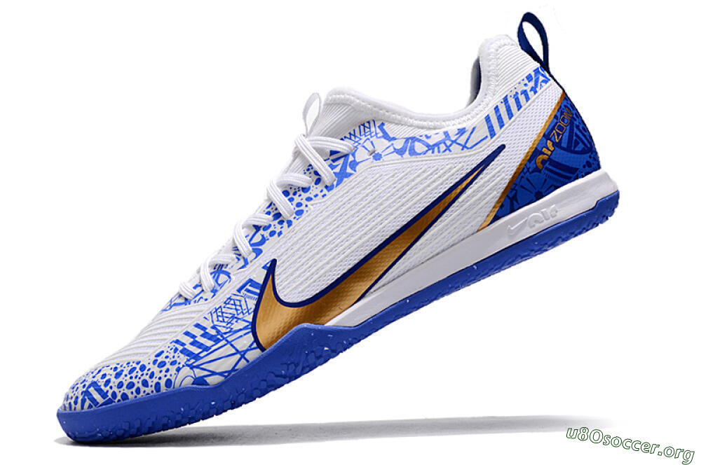 Nike Air Zoom Mercurial Vapor 15 Pro IC Football Shoes - White/Blue/Gold 5
