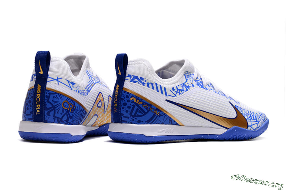 Nike Air Zoom Mercurial Vapor 15 Pro IC Football Shoes - White/Blue/Gold 6