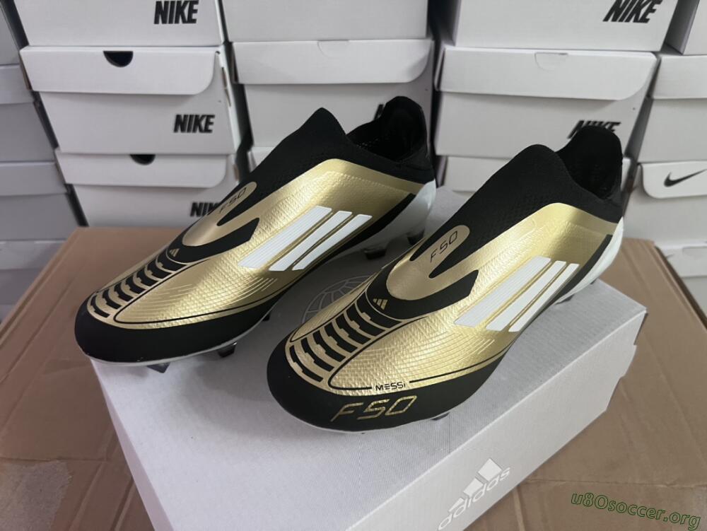 Adidas F50 Adizero Messi Laceless FG Football Boots - Gold/White/Black