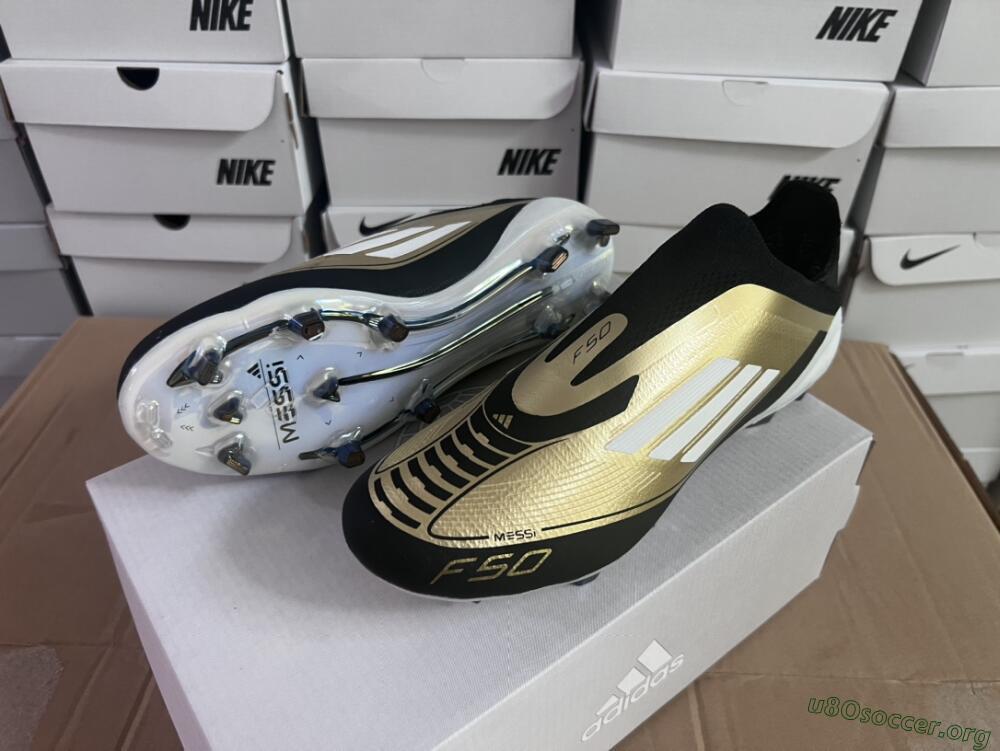 Adidas F50 Adizero Messi Laceless FG Football Boots - Gold/White/Black