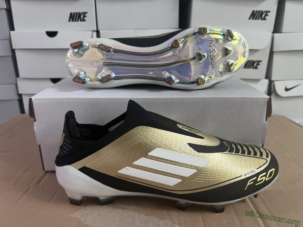 Adidas F50 Adizero Messi Laceless FG Football Boots - Gold/White/Black