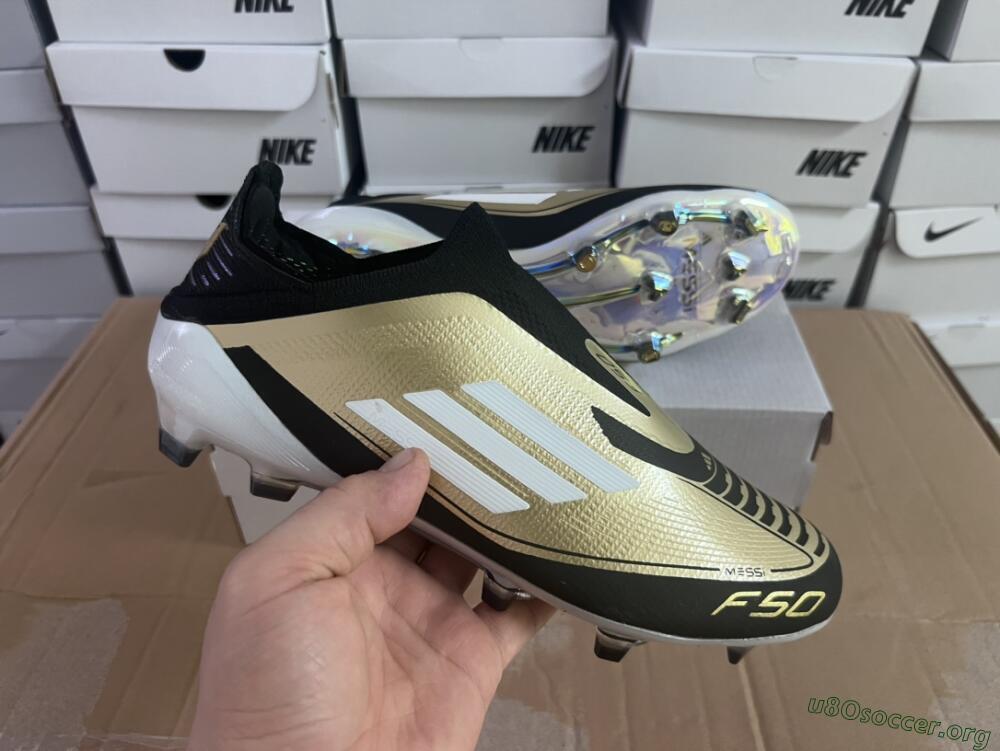 Adidas F50 Adizero Messi Laceless FG Football Boots - Gold/White/Black