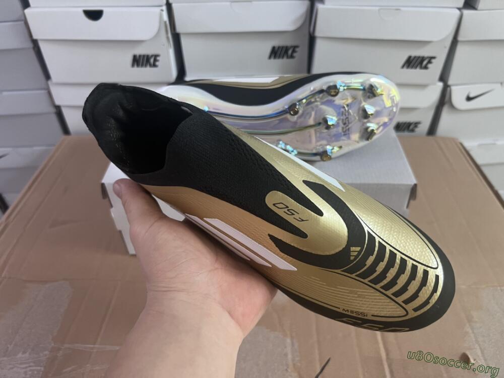 Adidas F50 Adizero Messi Laceless FG Football Boots - Gold/White/Black
