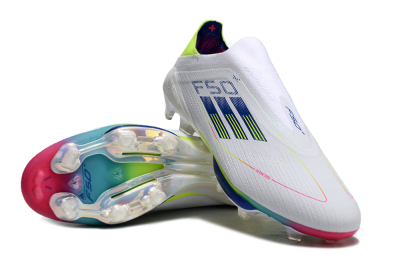 Adidas F50+ Lightstrike Pro Laceless FG Football Boots - White/Blue/Yellow/Pink