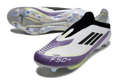 Adidas F50+ Elite Lightstrike Pro Laceless FG Football Boots - White/Black/Purple