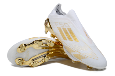 Adidas F50+ Elite Lightstrike Pro Laceless FG Football Boots - White/Gold