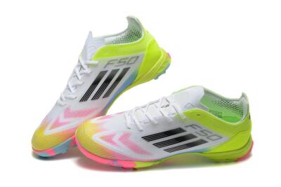 Adidas F50 Pro TF Football Shoes - White/Pink/Black/Yellow