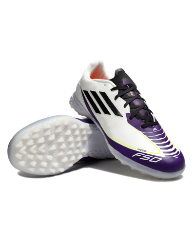Messi x Adidas F50 Pro TF Football Shoes - White/Black/Purple