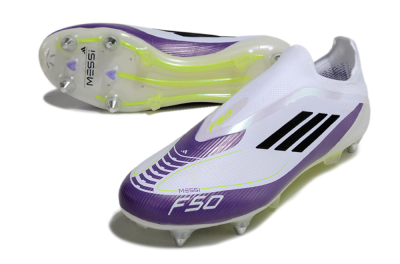 Messi x Adidas F50 Elite Laceless SG Football Boots - White/Black/Purple