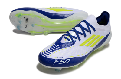 Messi x Adidas F50 Elite FG Football Boots - White/Blue/Yellow